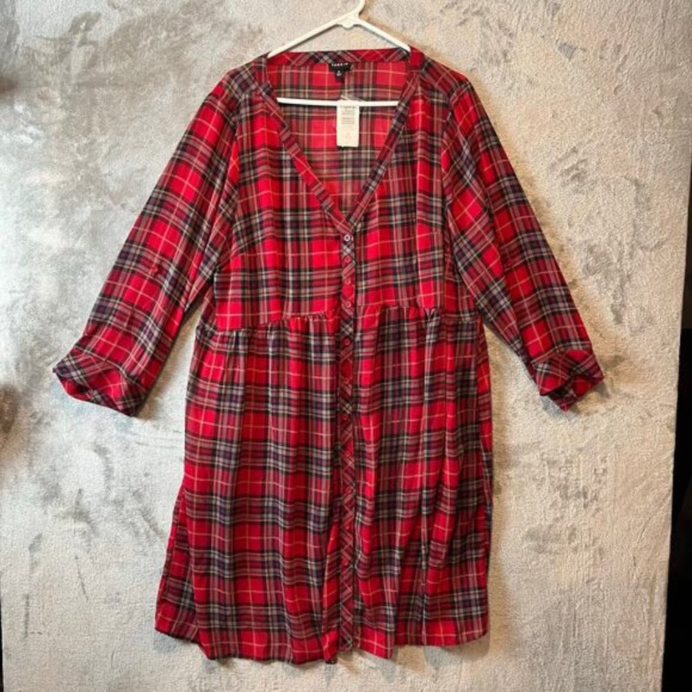 Torrid Mini Chiffon Button Front Shirtdress Size‎ 2X Plaid Christmas New